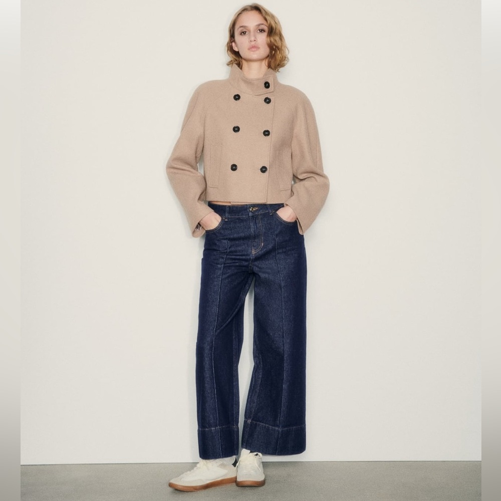 Zara Cropped Wide Leg Center Seam High Rise Jean